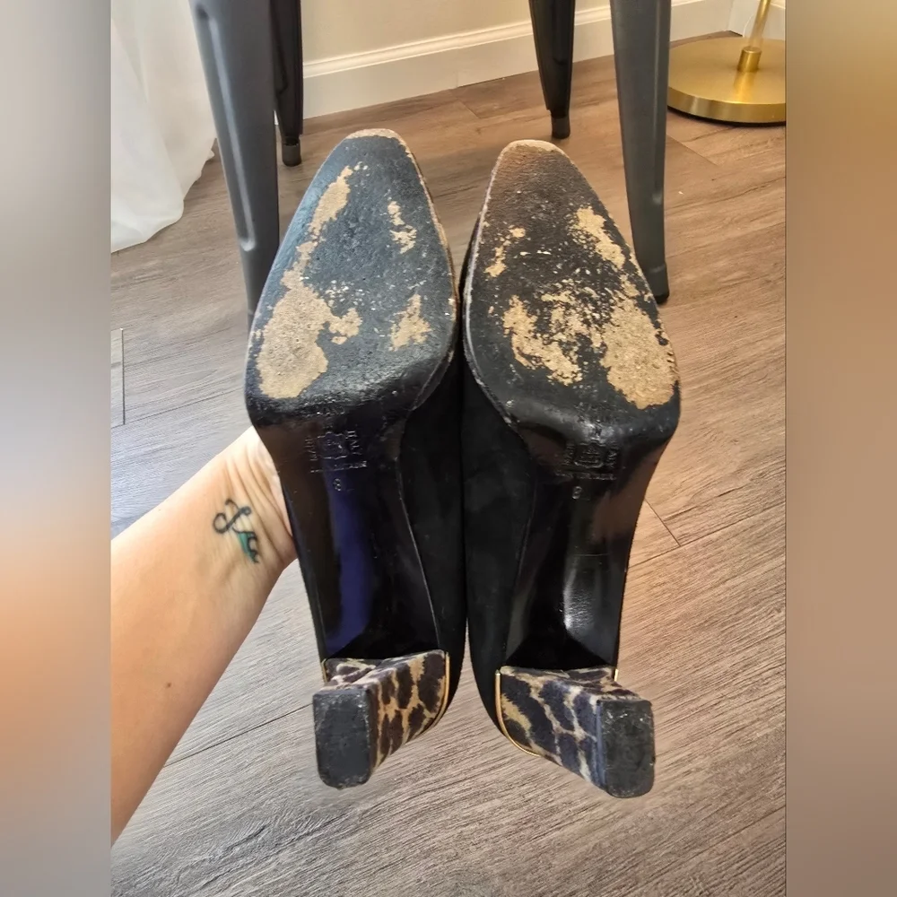 Vintage Mondi Suede Pumps Animal Print & Black Size 8 Made In Italy
